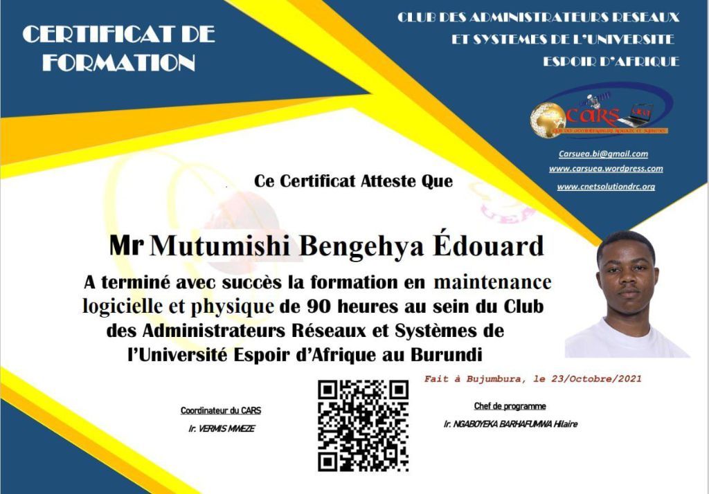 Certificat CARS Maintenance